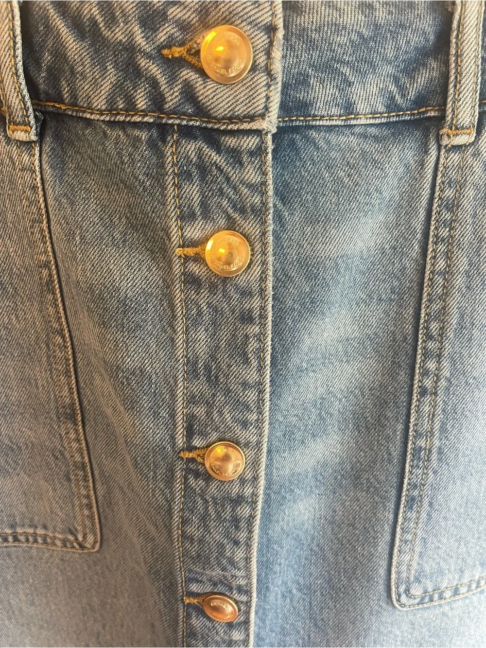 Michael Kors Jean Skirt Gold Button-Front Denim Skirt